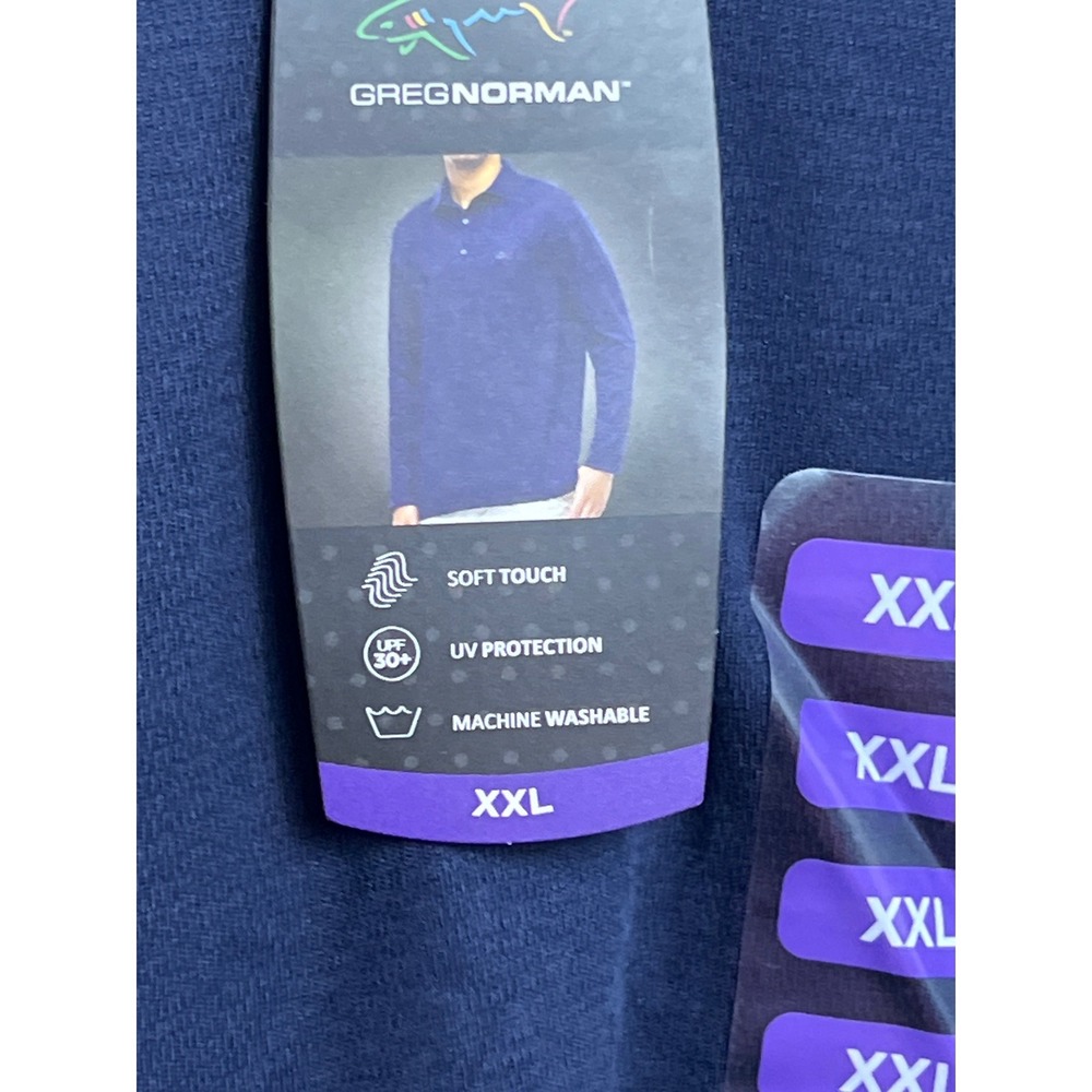 Greg Norman Mens XXL Navy Blue Long Sleeve Polo Shirt UPF 30 UV Protection New - Picture 3 of 9